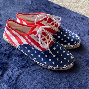 Red, white, and blue flag espadrilles